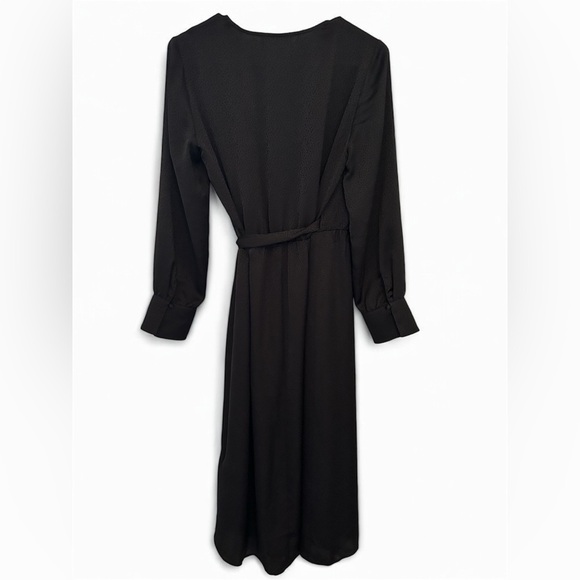 Ba&sh Women's Iris Dress Size 4 Small True Wrap Black Long Sleeve Midi Cocktail - Picture 11 of 12